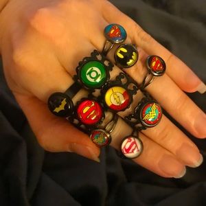 ❤️ 3/$25 Your pick! Handmade black plated superhero ring child gift adjustable